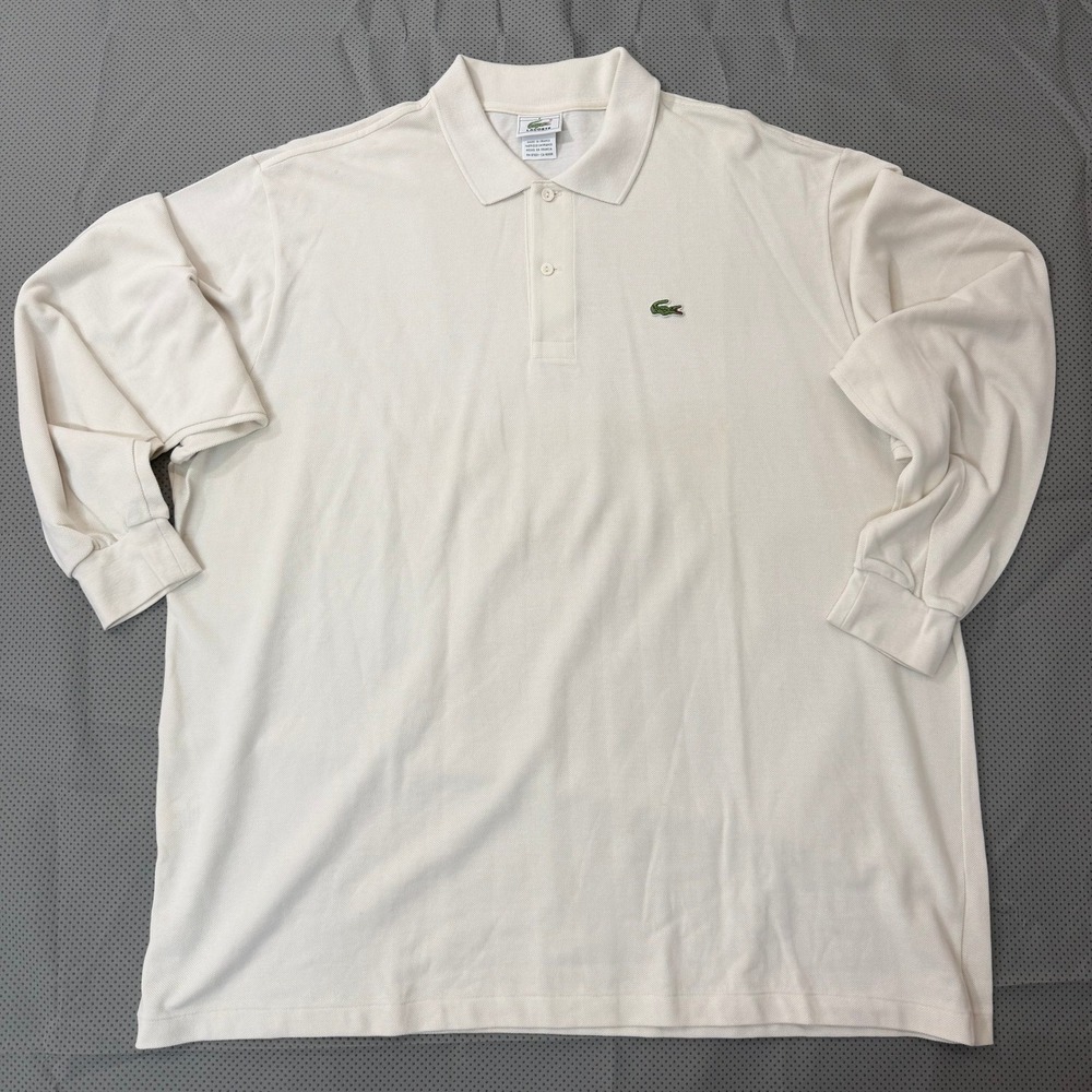Lacoste Polo Shirt Mens XXL Cream Long Sleeve Pique Classic Casual
